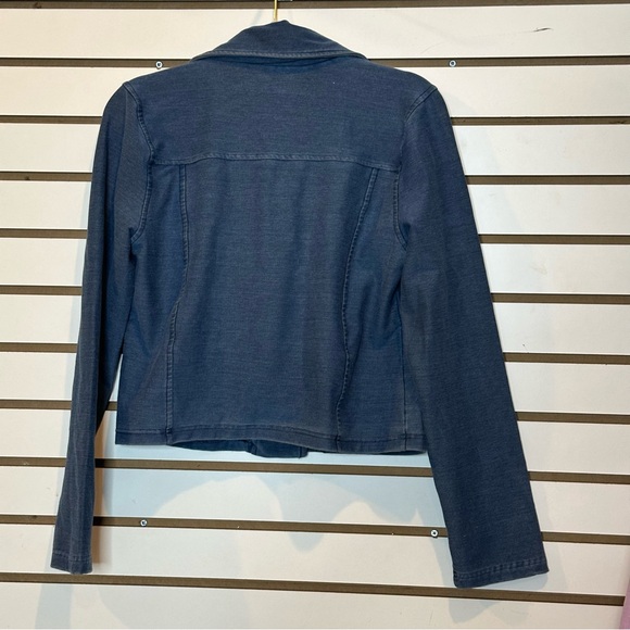 Knit Denim Biker Moto Jacket in Blue - Picture 4 of 10